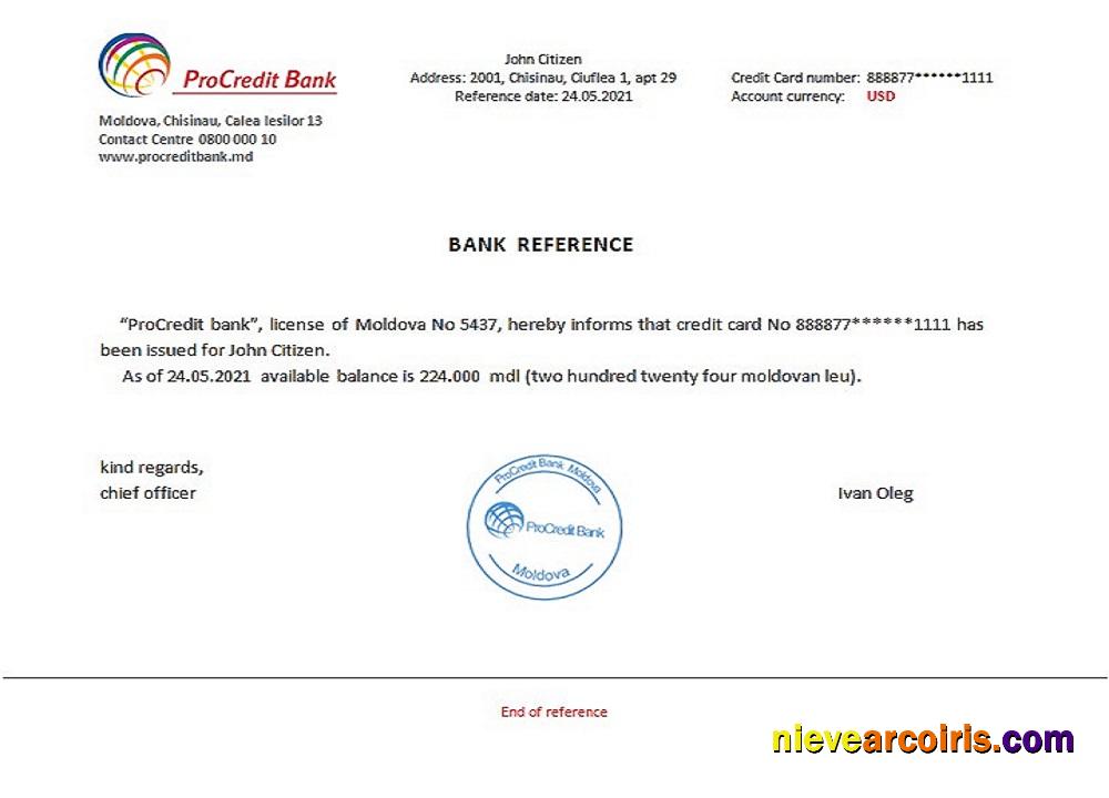 Moldova Procredit bank reference